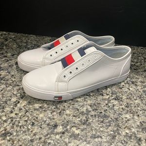Tommy Hilfiger Women's Leather White Slip-On Sneakers Sz 8.5  White Red/Blue